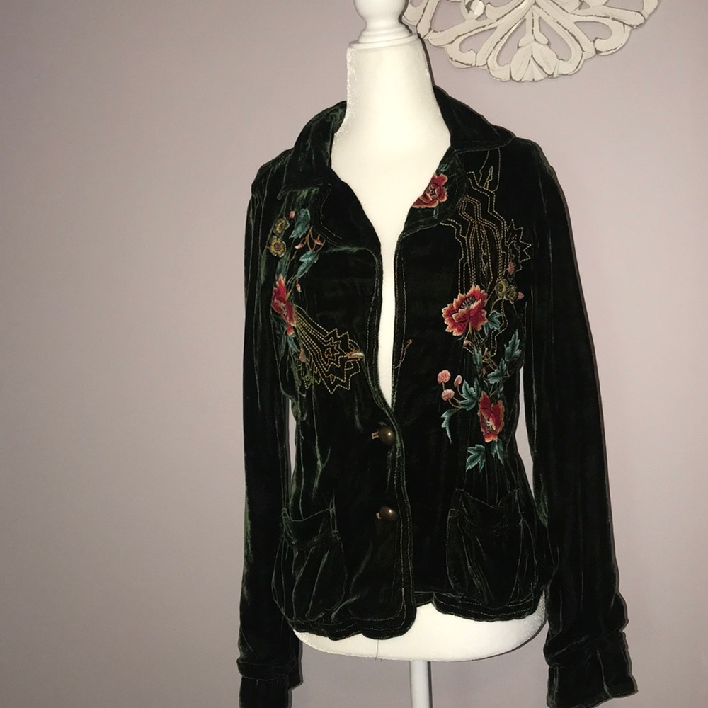 Johnny Was Emerald Green Embroidered Blazer Small